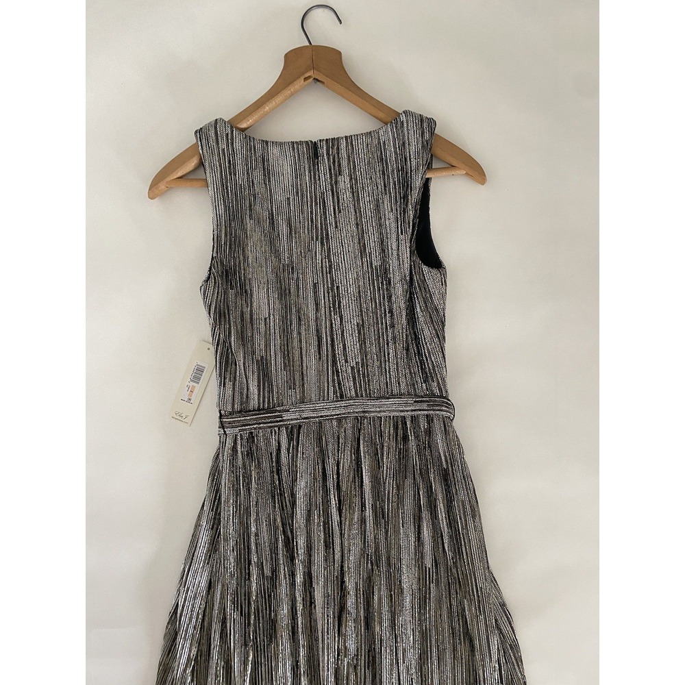 Eliza‎ J Gold Silver Metallic Gown Dress 2 Belted Sleeveless Event Gala Formal - Picture 11 of 13